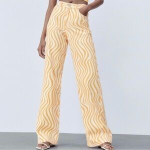 ZARA High Rise Wide Leg Printed Jeans